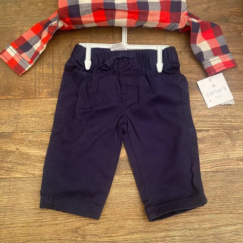 Carter's Plaid Shirt One Piece Pants Set Two Piece 3 Months NWT Button Up Casual